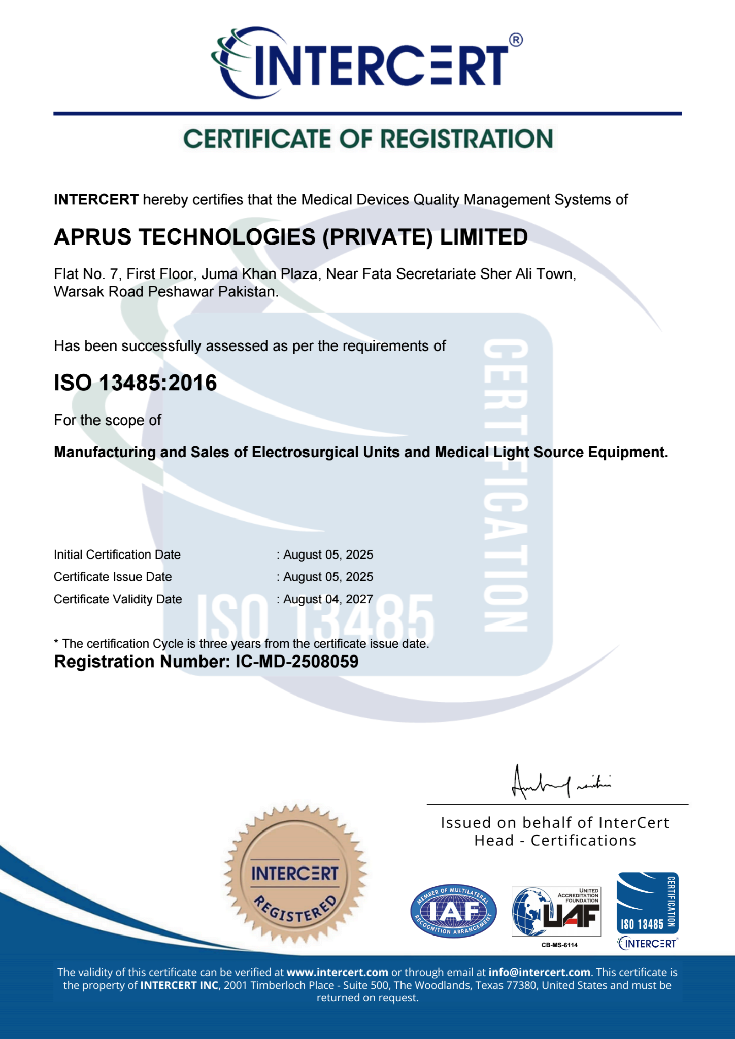 ISO 13485 certificate