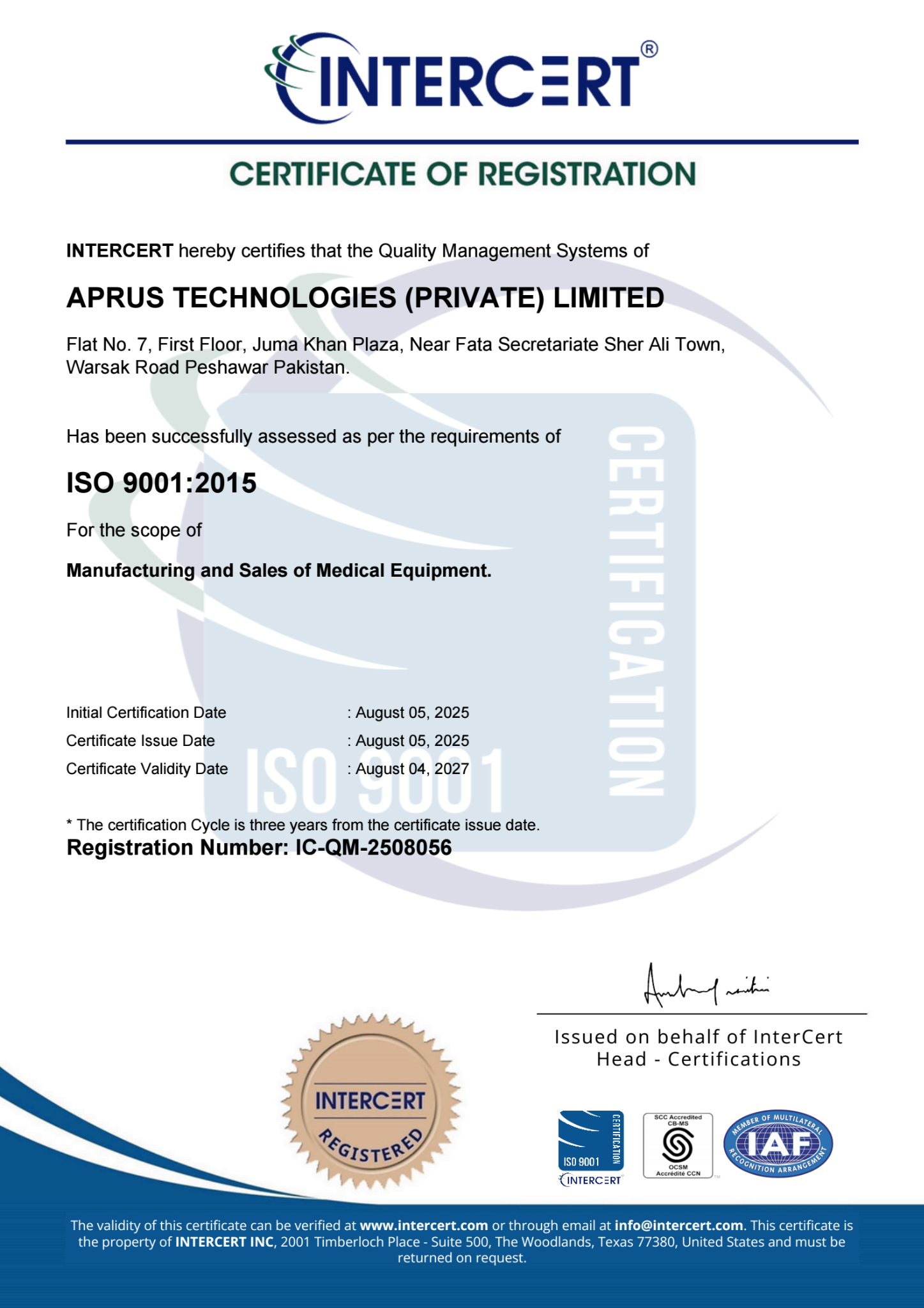 ISO 9001 certificate